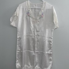 Elegant White Satin Nightgown with Lace Trim