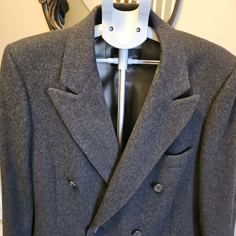 Abrigo Vintage Pierre Cardin 100% Lana Para Hombre 46R Gris Doble Pecho EE. UU. Foto 2 de 4