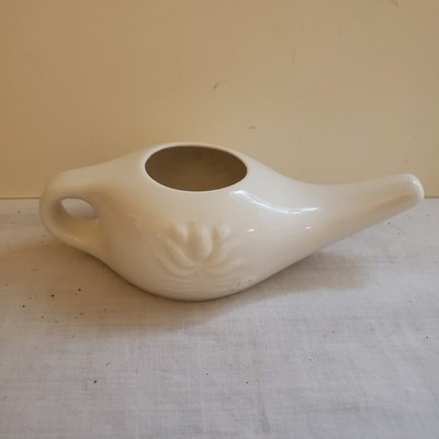 NETI POT Himalayan Institute White Ceramic Lotus Flower & Water