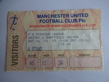 Ticket Stub - MANCHESTER UNITED V SHEFFIELD UNITED PREMIER LEAGUE - 1992-93