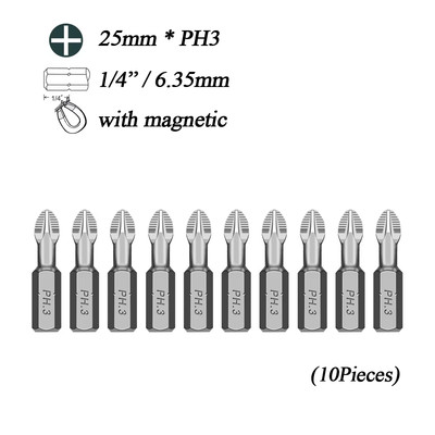 Free Shipping 10Pcs/Lot 25Mm Phillips Bits Hex Shanked anti Slip Screwdriver Bit