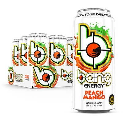 Bang Energy Peach Mango, Sugar-Free 16 Ounce (Pack of 12), orange, yellow 