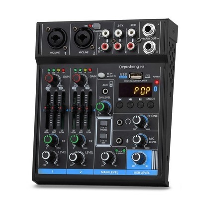 4 Channel USB Interface Mixer, DJ Sound Controller Mini Mixer Professional Di...
