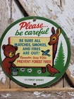 VINTAGE SMOKEY BEAR PORCELAIN SIGN OLD US FOREST SERVICE PREVENT CAMP FIRES 12"