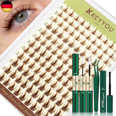 KEYYOU Manga Braune Wimpern-Cluster-Set Natürliche Flauschige Einzelne Wimpern 
