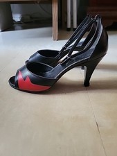 women shoes size 7 heels black red 3in open toe pump