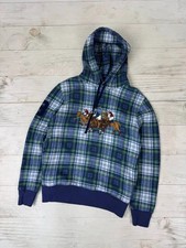 Polo Ralph Lauren Triple Pony Plaid Print Fleece Hoodie Men Size XS Blue