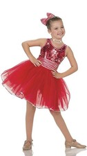 Dance Pre-Owned Costume XL Child Red Art Stone Tap Jazz Holiday Sequin Stripe