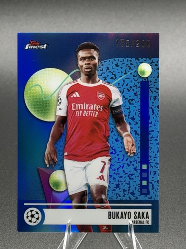 Bukayo Saka 2025-26 Topps Finest UEFA #7 Blue Refractor /200 Arsenal