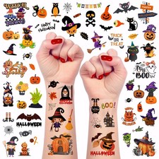 12 Sheets Halloween Temporary Tattoos Cartoon Witch Pumpkin Bat Ghost Spider ...