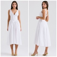 House of CB Emiliana White Corset Midi Dress Cotton Sundress Size S NWT