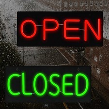 LED Open Close Neon Sign Shop Window Business Display Cafe Bar