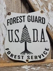 VINTAGE US FOREST SERVICE PORCELAIN SIGN OLD USDA FOREST GUARD SHIELD PARK CABIN