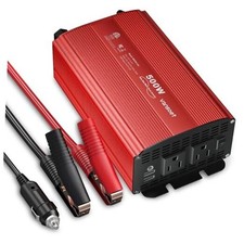 500W Pure Sine Wave Power Inverter, DC 12V to 110V AC Car Plug Inverter Red