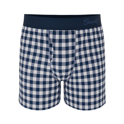 Shinesty ''The Mad for Plaid'' Navy Gingham Men's Loose-Fit Boxers (Button Fly)