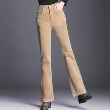 Women Corduroy Bell Bottom Flares Pants Retro Bootcut Trouser High Waisted Slim