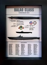 Balao Class Submarine Shadow Display Box, WW2, 5.75" x 7.75", Black