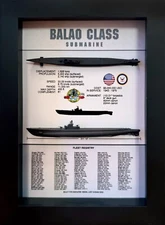 Balao Class Submarine Shadow Display Box, WW2, 5.75" x 7.75", Black