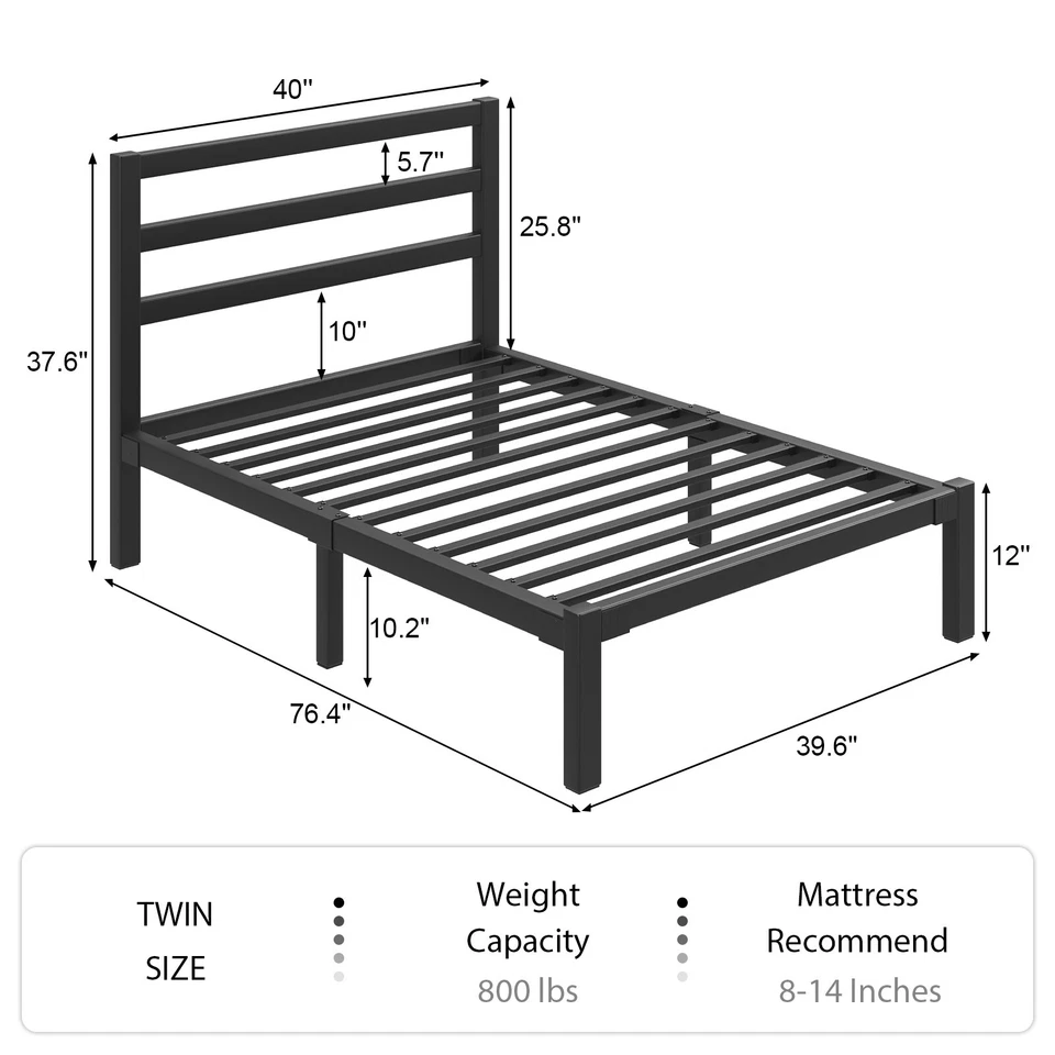 Twin Full Queen King Size Bed Frame,Metal Platform Bed Frame with Headboard - Image 2 of 4