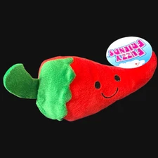 Red Chili Pepper Embroidered Smiley Smile Face Food 9" Plush Stuffed Animal Toy