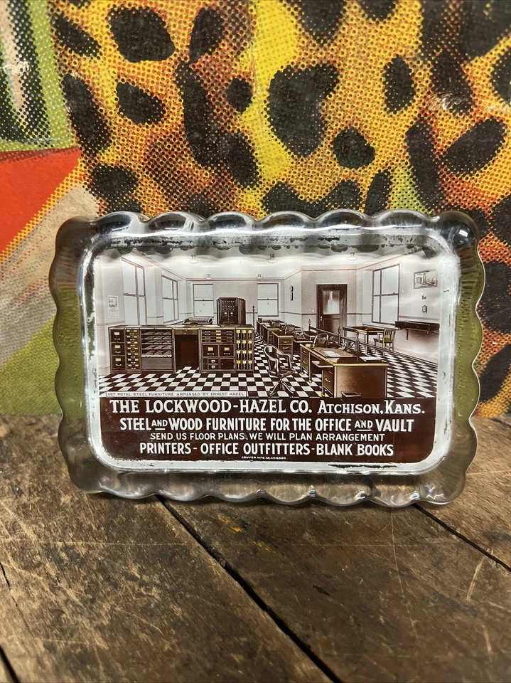 ВИНТАЖНЫЙ C. 1920 LOCKWOOD-HAZEL CO СТЕКЛА ПРЕСС-ПАПЬЕ ЗНАК ОФИСНАЯ МЕБЕЛЬ - Изображение 2 из 4