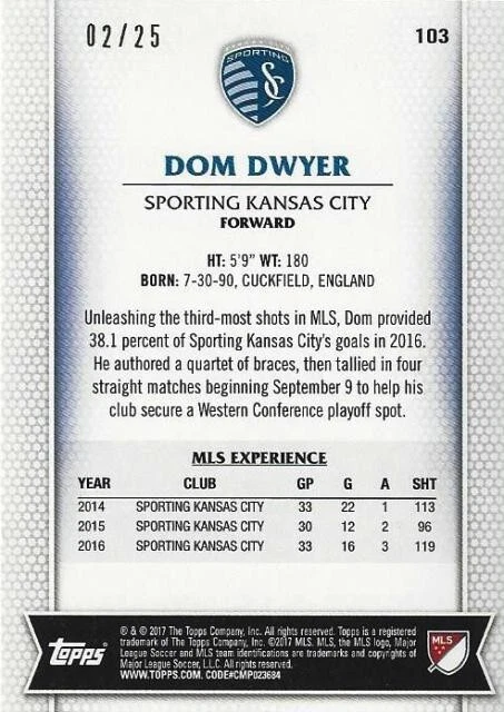 2017 Topps Major League Soccer Common Card Orange Parallel #'d to /25 (101-190)  - Image 2 of 4