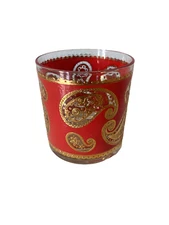 MCM Vintage Culver Red and 22k Gold Paisley Lowball Glass Retro Barware