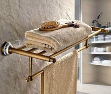 Antique Brass Wall Mounted Towel Rack Bathroom Hotel Holder Storage Shelf fba411