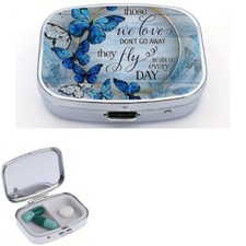 Blue Butterfly Pattern 2-Compartment Metal Medicine Box - Portable  Decorative