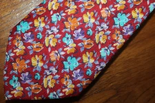 DANIEL CREMIEUX MENS SIGNATURE COLLECTION NECKTIE LINEN & SILK FLORAL RED MULTI