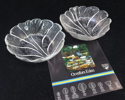 Set of 2 Orrefors Eden Crystal Dessert Fruit Bowl Lars Hellsten Sweden 5.5''