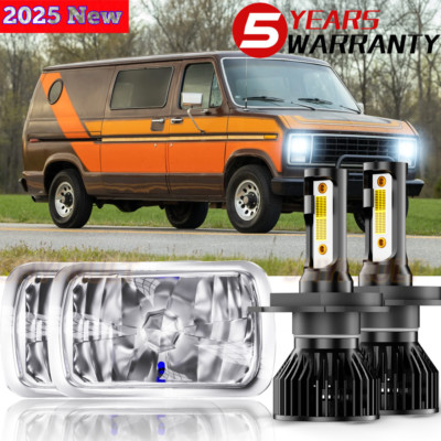 Set of LH&RH Side LED Head Light Assembly Fit Ford E-250 Econoline 1982-2002