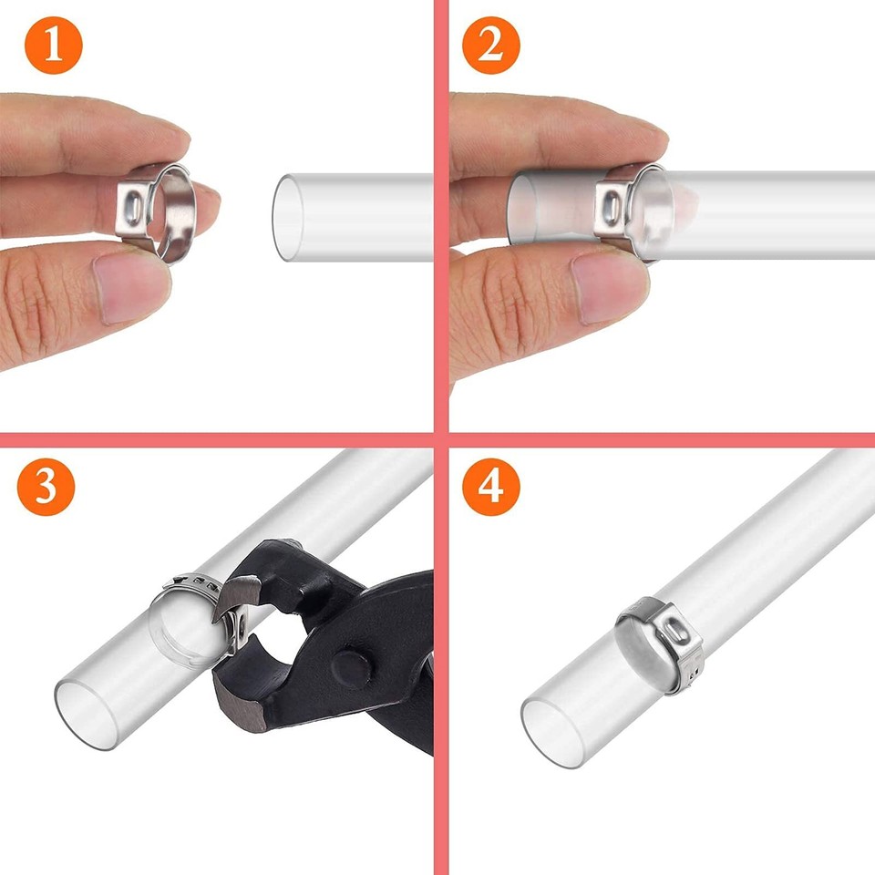 131Pcs 1/4" 1" Single Ear Hose Clamps with Ear Clamp Pincer PEX Cinch