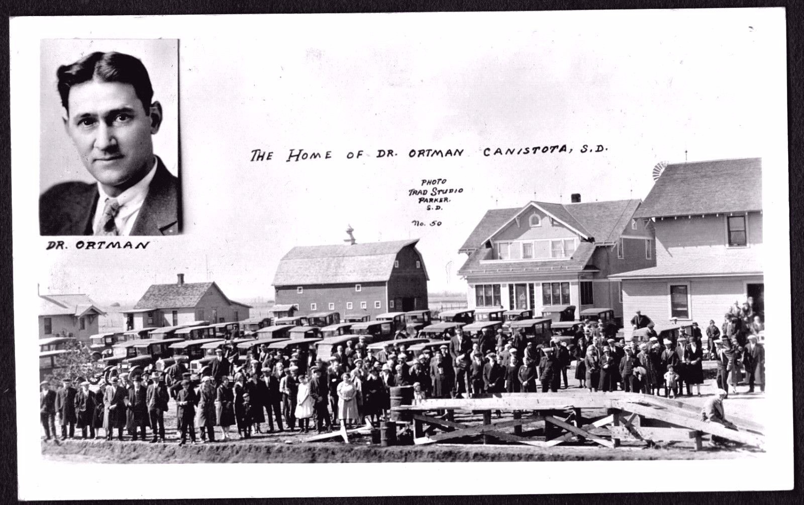 VINTAGE RPPC 1920 HOME DR. ORTMAN CANISTOTA SOUTH DAKOTA OLD CARS PHOTO