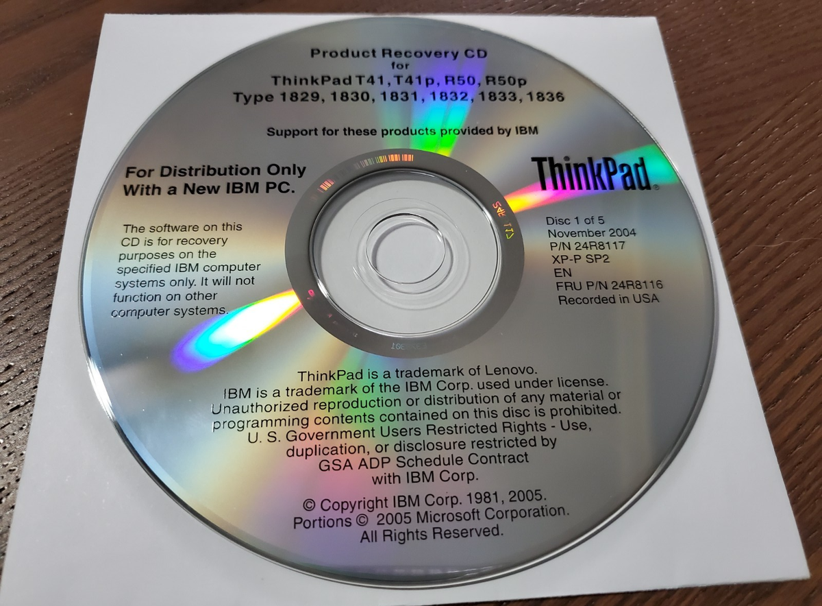IBM Thinkpad220 イントロダクションビデオ VHS IBM Thinkpad Product Recovery CD #1 of 5 For T41(p), R50(p),Type