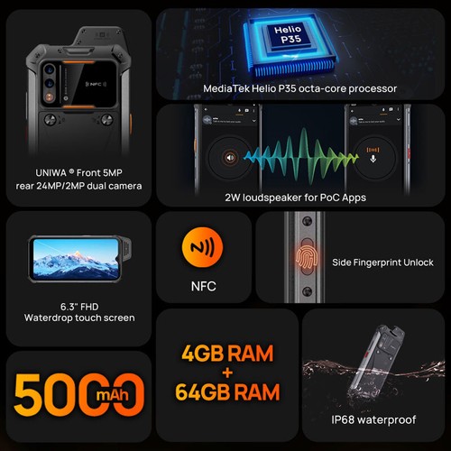 6.3" Unlocked 4G Android Rugged Phone Zello Walkie Talkie PoC Radio Mobile T888 - Picture 5 of 12