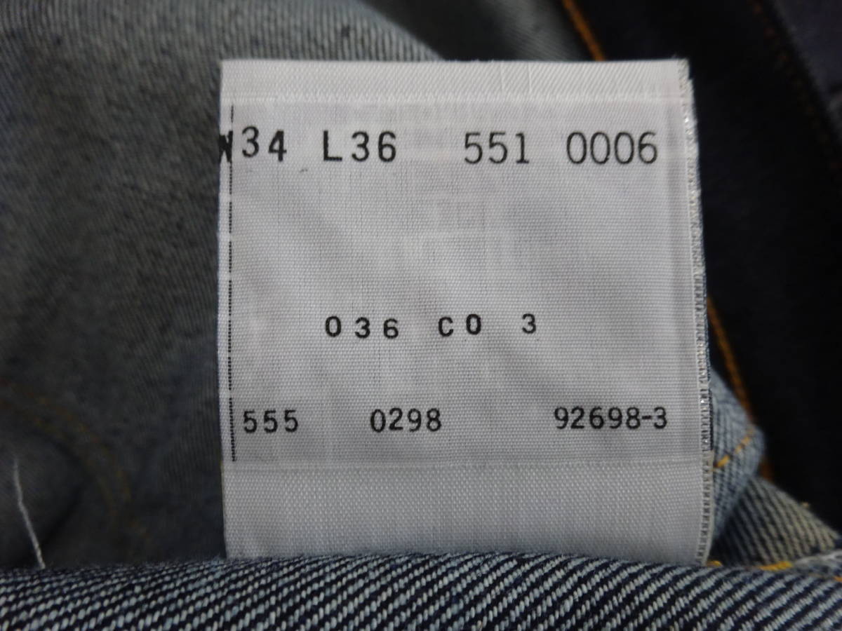 LEVI'S 551ZXX 551Z-0006 W34 L36 Valencia factory made 1960s LEVI'S 551ZXX 551Z-0006 W34 L36 Valencia factory made 1960s