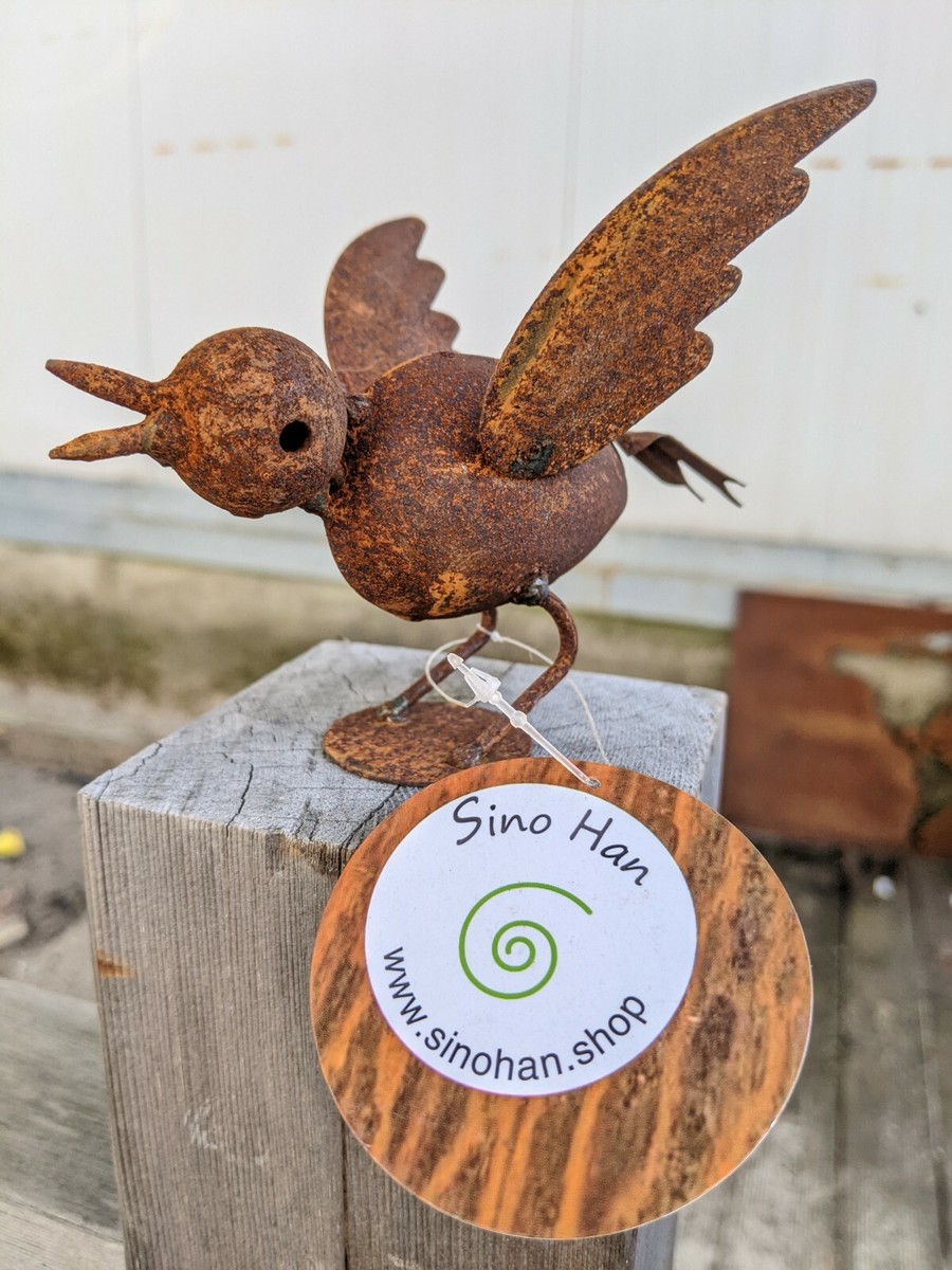 Zen Man Gartenfiguren Aus Edelrost – 3-teiliges Set Mit Vögeln Für Gartendeko