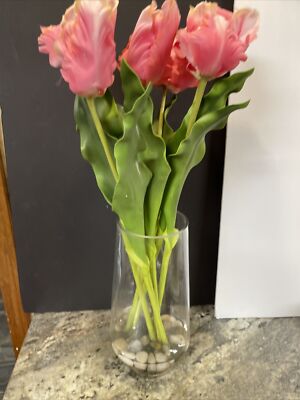 23  Real Touch Parrot Tulips Bouquet  Water Vase Pink Flower Valerie Parr Hill