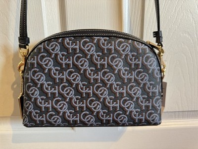 Coach Logo Crossbody Bag Navy Brown Gold Hardware Inner Pockets