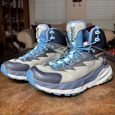 Hoka One One Kaha GTX Boots Womens Size 7.5 Blue Grey Trail Hiking Outdoor Shoes