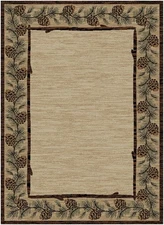 Clearmont Rug with Pine Cones & Needles Border - Brown, Green, Tan 2'3"x7'7"