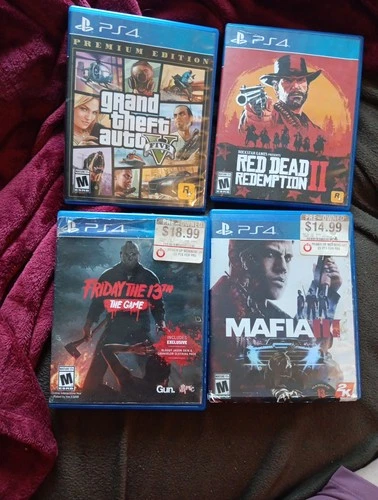Lot Of 4 PS4 Games Preowned Red Dead Redemption II, Grand Theft Auto 5, Mafia...