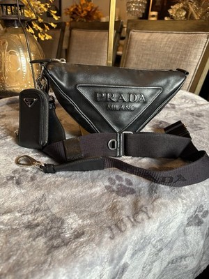 PRADA Triangle Shoulder Bag Black with Detachable Pouch  READ