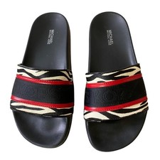 Michael Kors Womens Zebra Print Slides With Red Accents Size 6