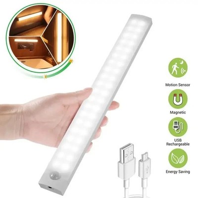 LED PIR motion sensor strip light, USB rechargeable, magnetic, cabinet lamp