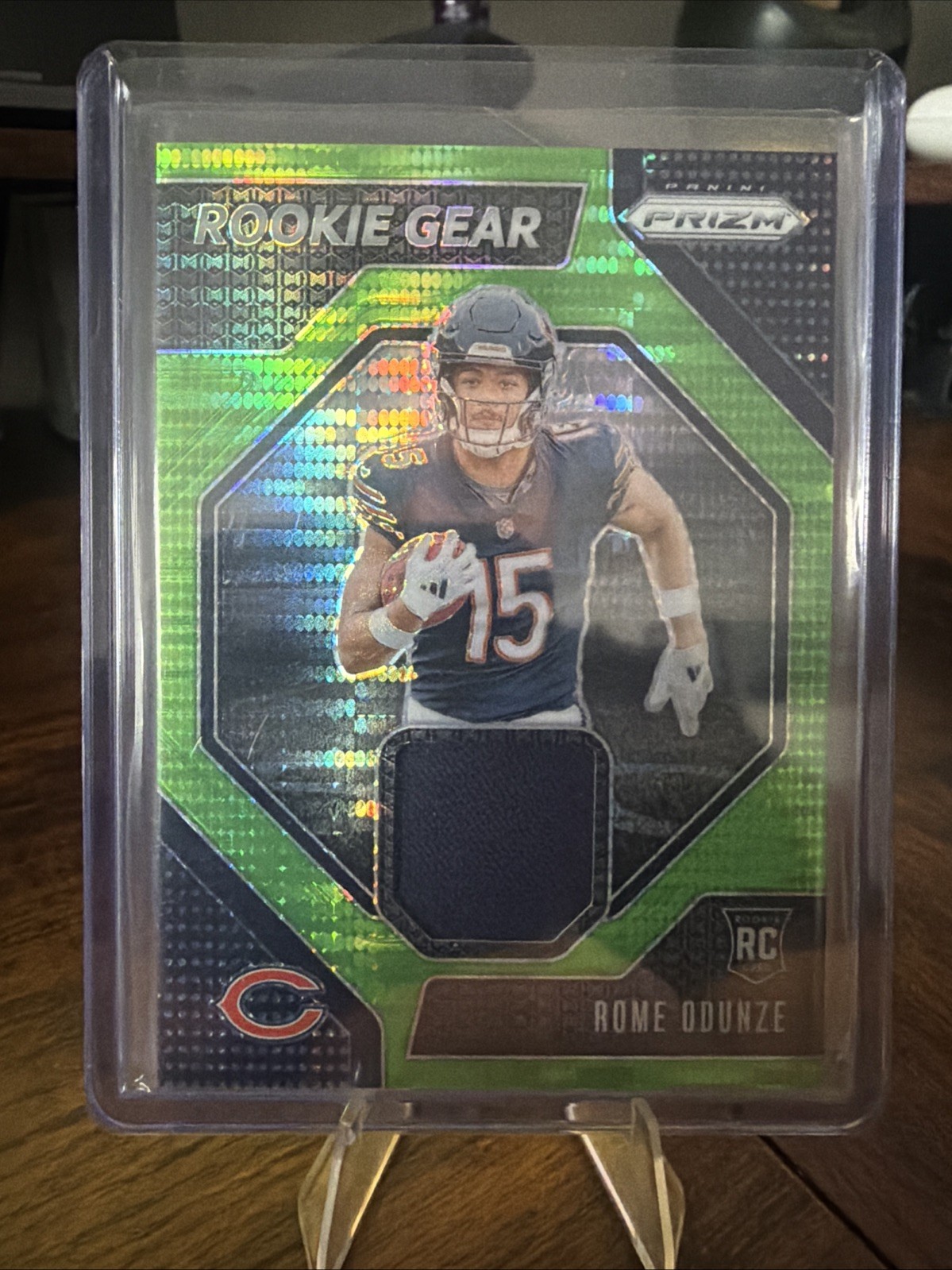 2024 Panini Prizm Rome Odunze Rookie Gear Green Pulsar Memorabilia Jersey RC