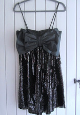 New Zara black sequin evening party mini dress with large bow detail size S