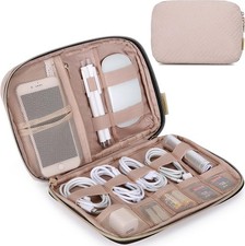 BAGSMART Large Electronics Organizer Travel Case, Essentials, A-Pink