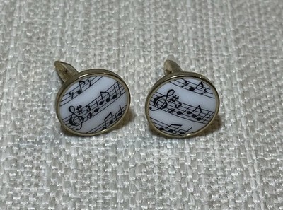 Sheet Musical Notes Gold Plate Vintage Cuff Links Made In France